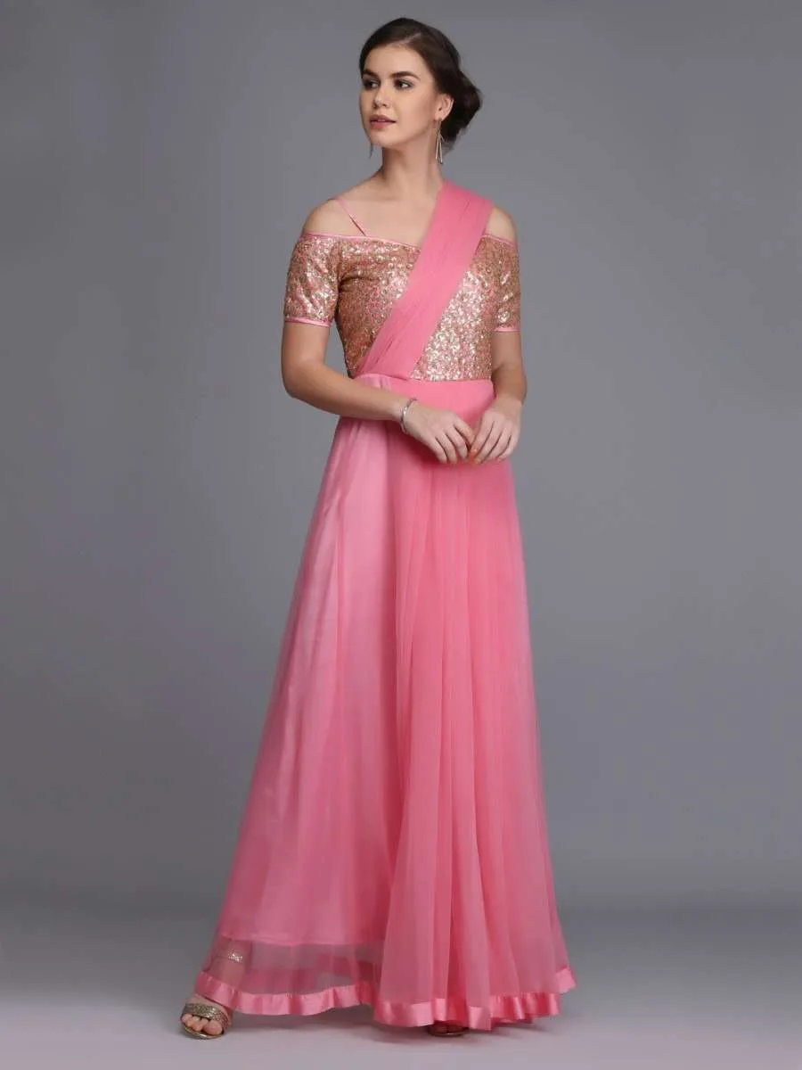 Saree to gown | Long gown dress, Long gown design, Indian gowns dresses