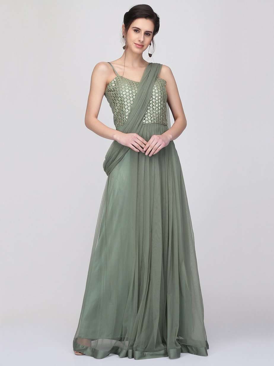 Mint Green Jumpsuit Style Georgette Gown 172GW06