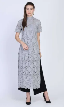 Ojjasvi Grey Lace Staight Kurta