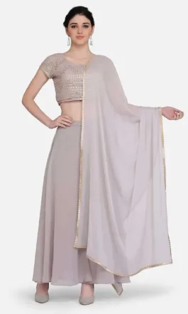Ojjasvi Grey Embroidered Blouse With Sharara & Dupatta