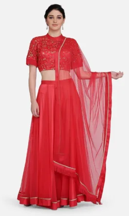 Ojjasvi Red Embroidered Lehenga Choli With Dupatta