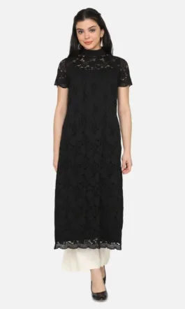 Ojjasvi Black Lace Straight Kurta