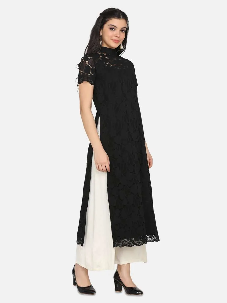 Online Purchase Latest Design Black Lace Kurti Collection