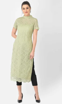 Ojjasvi Green Lace Straight Kurta
