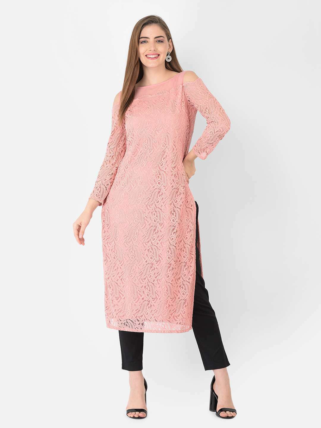 Buy online Pink Net Straight Kurta from Kurta Kurtis for Women by Fuoko for  ₹599 at 60% off | 2024 Limeroad.com
