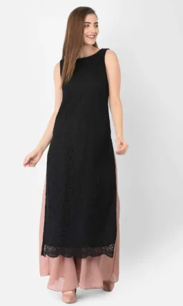 Ojjasvi Black Self Design Lace Kurta