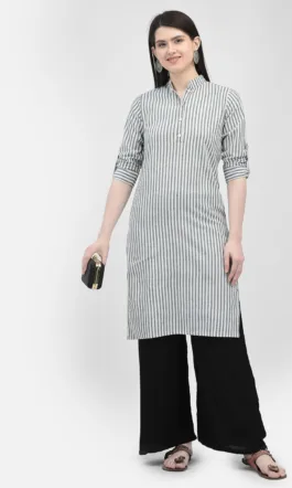 Ojjasvi Grey Cotton Striped Kurta