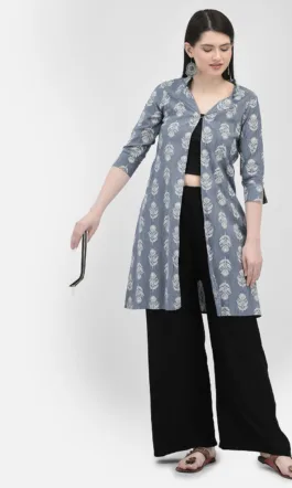 Ojjasvi Blue Cotton Solid Kurta