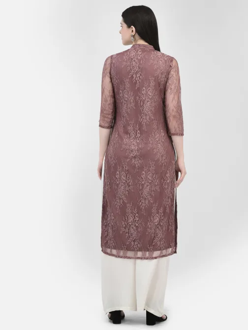 Ojjasvi Burgundy  Polyester Net Embroidered Kurta - Image 6