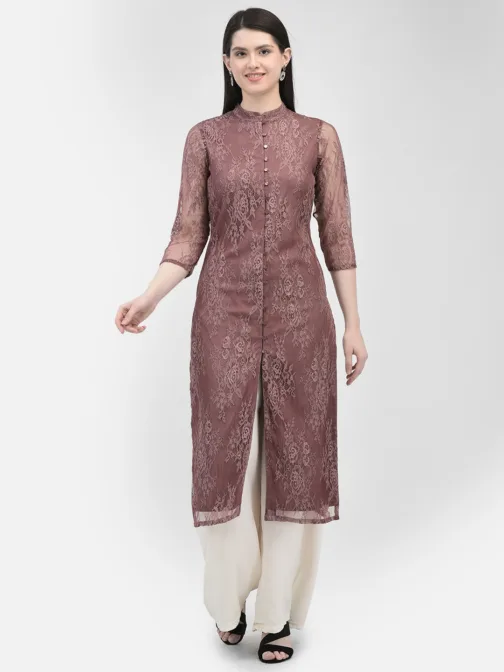 Ojjasvi Burgundy  Polyester Net Embroidered Kurta