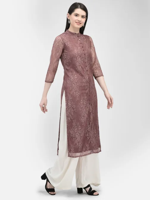 Ojjasvi Burgundy  Polyester Net Embroidered Kurta - Image 3