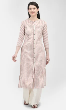 Ojjasvi Peach Cotton Striped Kurta