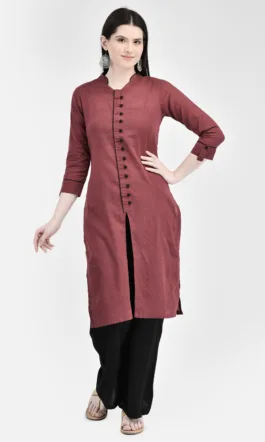 Ojjasvi Maroon Cotton Self Design Kurta