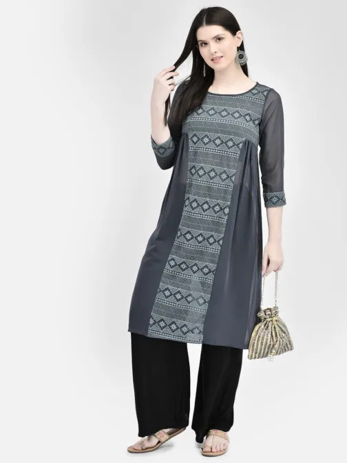 Ojjasvi Grey Georgette Embroidered Kurta