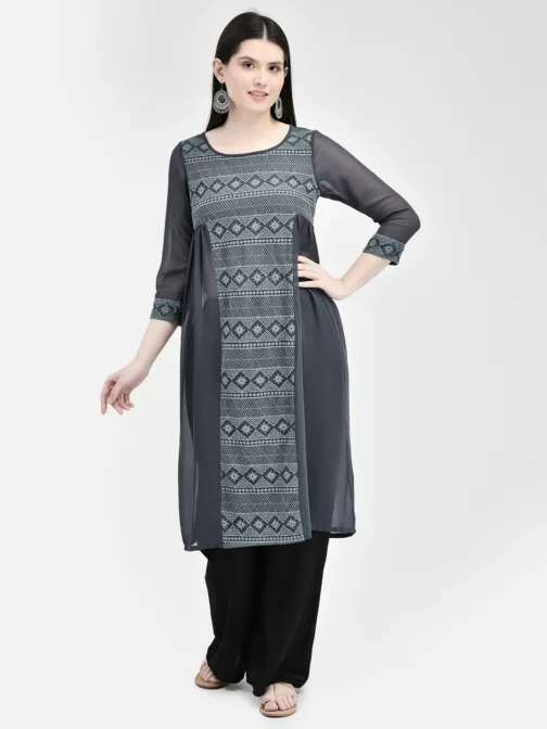 Ojjasvi Grey Georgette Embroidered Kurta - Image 3