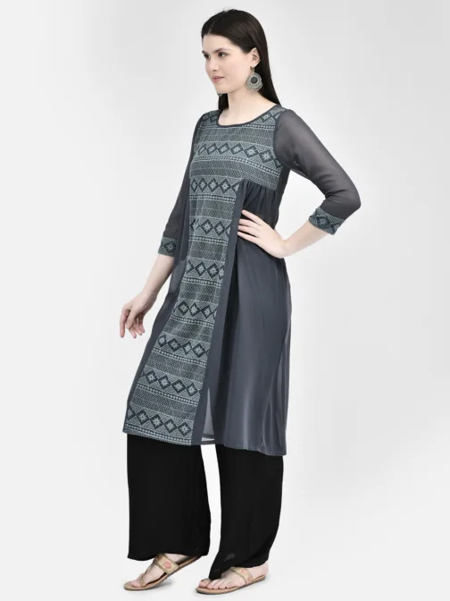 Ojjasvi Grey Georgette Embroidered Kurta - Image 4