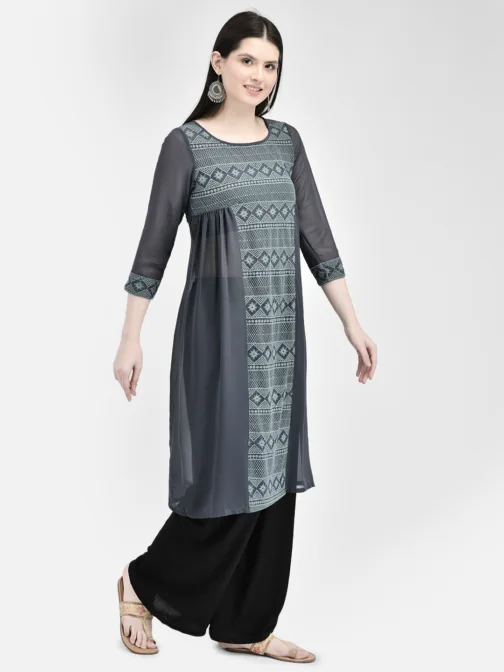 Ojjasvi Grey Georgette Embroidered Kurta - Image 5