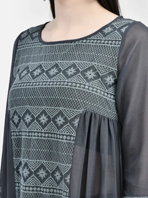 Ojjasvi Grey Georgette Embroidered Kurta - Image 6