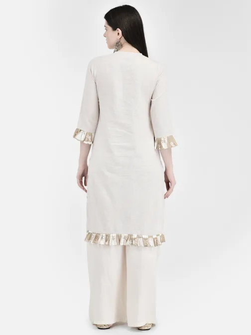 Ojjasvi Beige Cotton Self Design Kurta