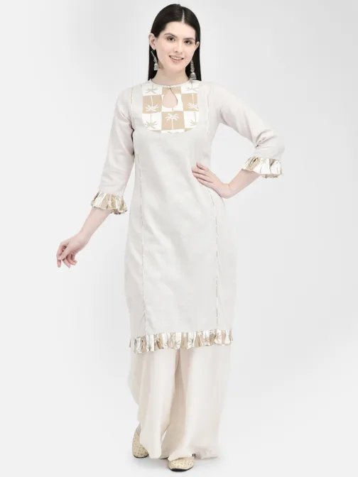 Ojjasvi Beige Cotton Self Design Kurta - Image 2