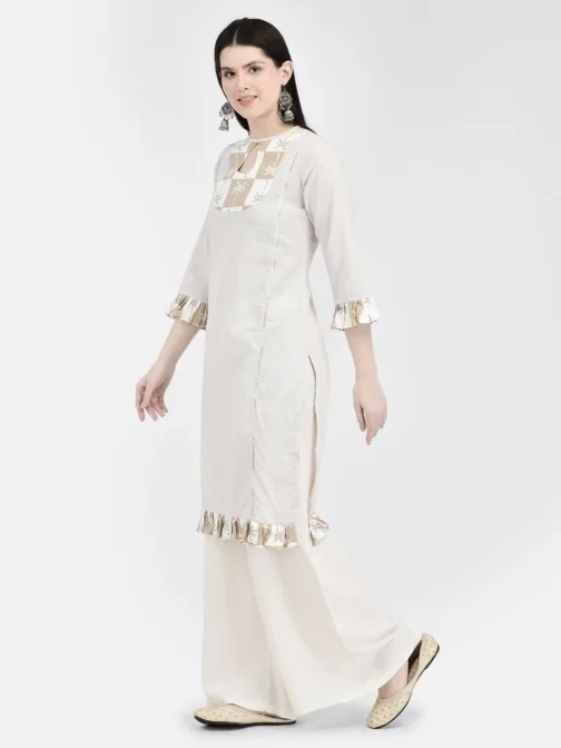 Ojjasvi Beige Cotton Self Design Kurta - Image 3