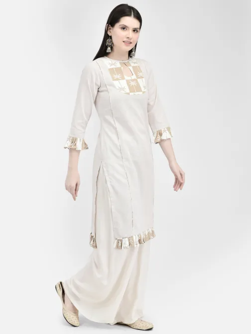 Ojjasvi Beige Cotton Self Design Kurta - Image 4