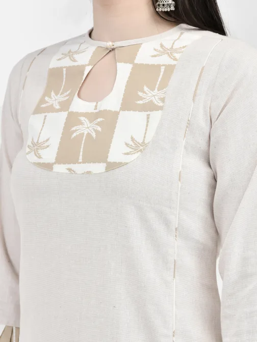Ojjasvi Beige Cotton Self Design Kurta - Image 5