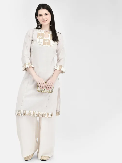 Ojjasvi Beige Cotton Self Design Kurta - Image 6