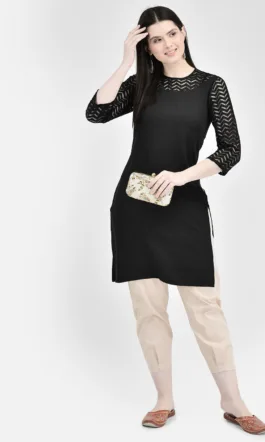 Ojjasvi Black Crepe Solid Kurta