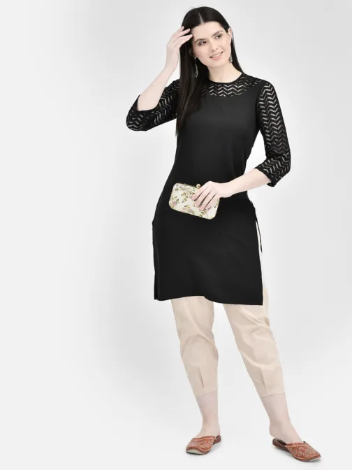 Ojjasvi Black Crepe Solid Kurta