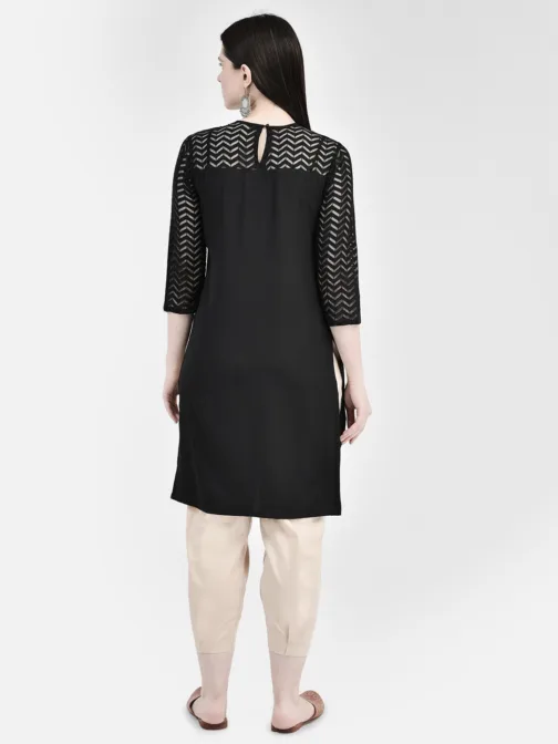Ojjasvi Black Crepe Solid Kurta - Image 2