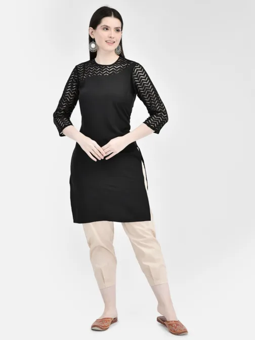 Ojjasvi Black Crepe Solid Kurta - Image 3