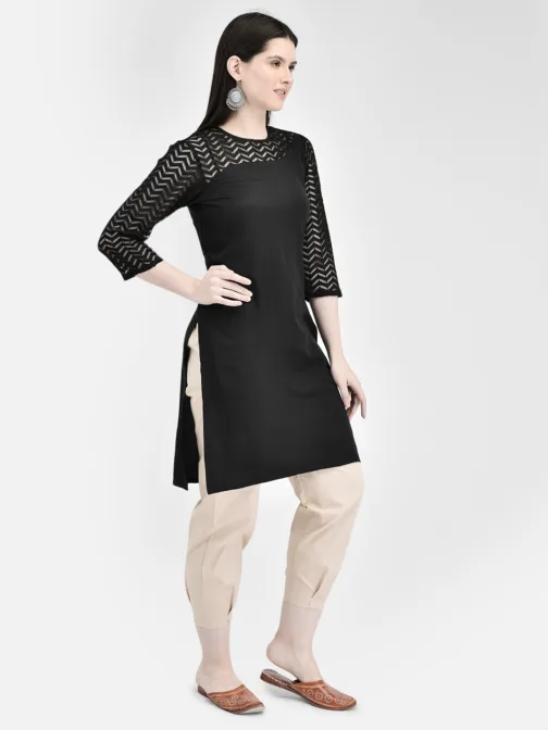 Ojjasvi Black Crepe Solid Kurta - Image 5