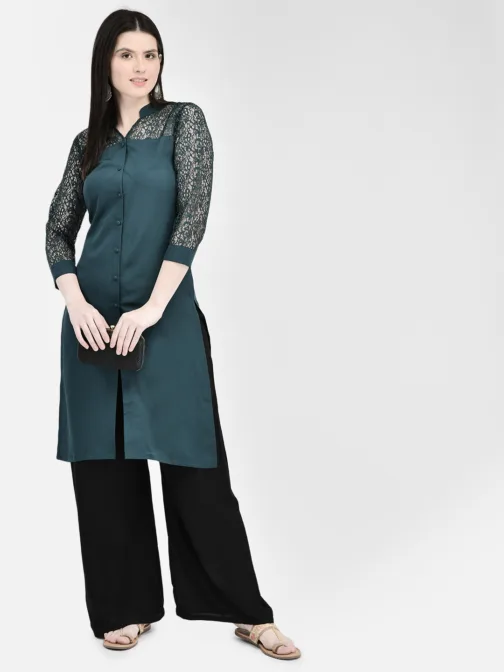 Ojjasvi Green Crepe Embroidered Kurta