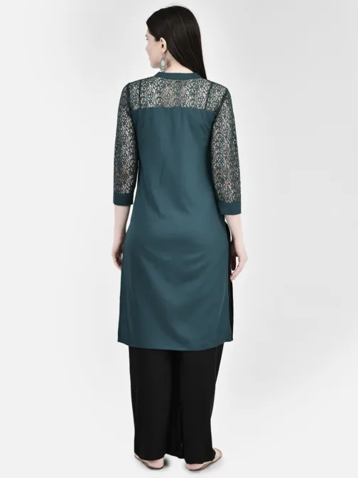 Ojjasvi Green Crepe Embroidered Kurta - Image 2