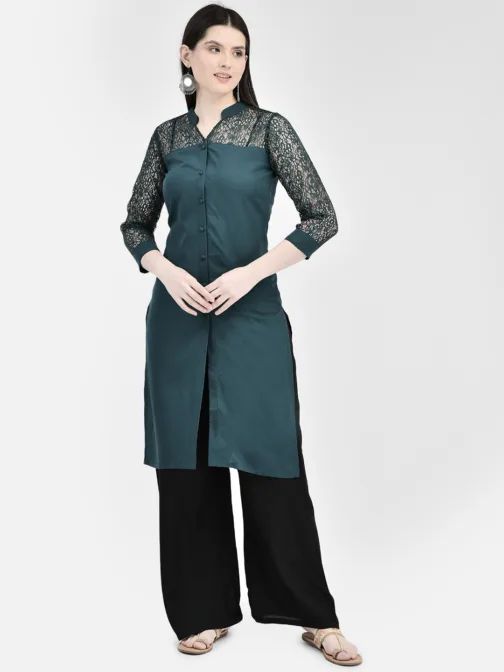 Ojjasvi Green Crepe Embroidered Kurta - Image 3