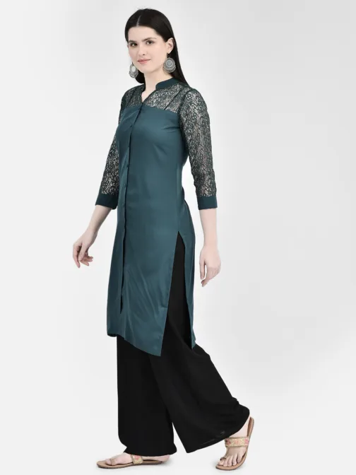Ojjasvi Green Crepe Embroidered Kurta - Image 4