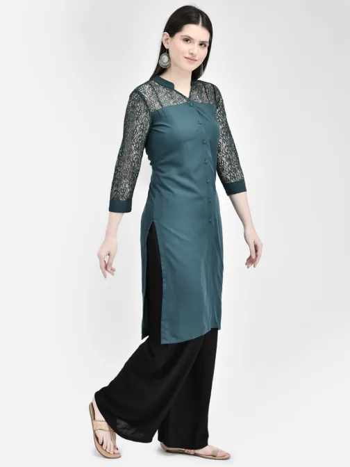 Ojjasvi Green Crepe Embroidered Kurta - Image 5