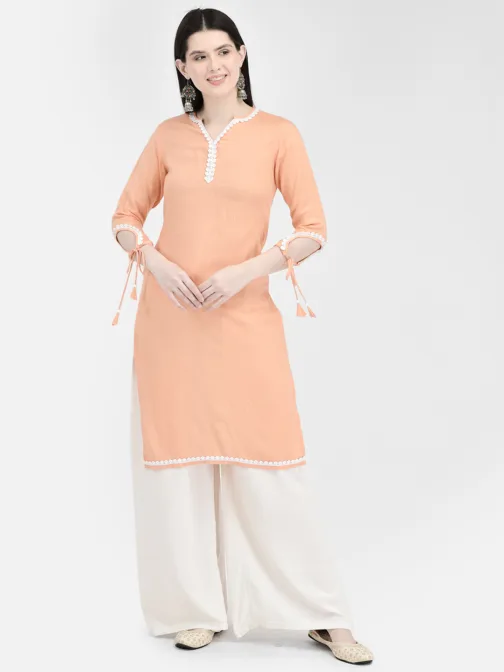 Ojjasvi Orange Rayon Solid Kurta - Image 3