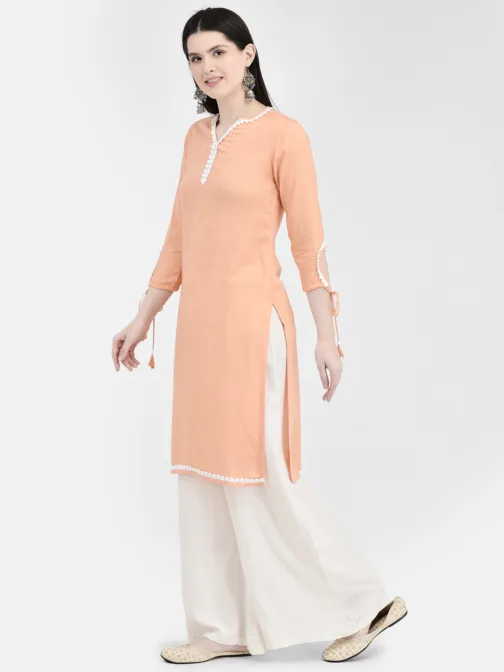 Ojjasvi Orange Rayon Solid Kurta - Image 4