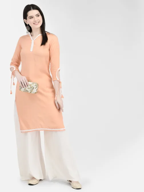 Ojjasvi Orange Rayon Solid Kurta