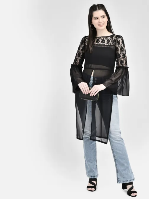 Ojjasvi Black Georgette Embroidered Kurta