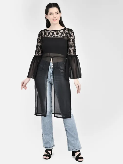 Ojjasvi Black Georgette Embroidered Kurta - Image 3