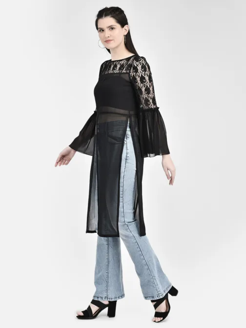 Ojjasvi Black Georgette Embroidered Kurta - Image 4