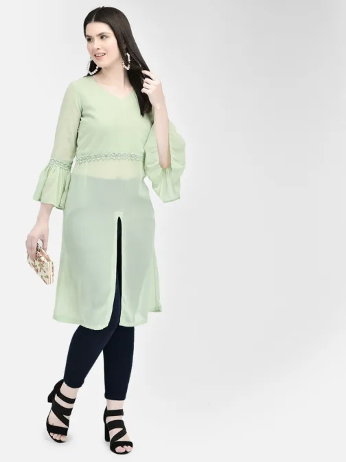 Ojjasvi Green Georgette Solid Kurta