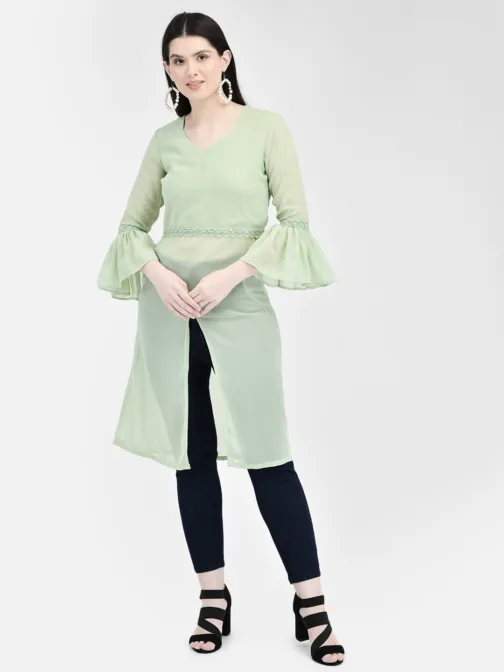 Ojjasvi Green Georgette Solid Kurta - Image 3