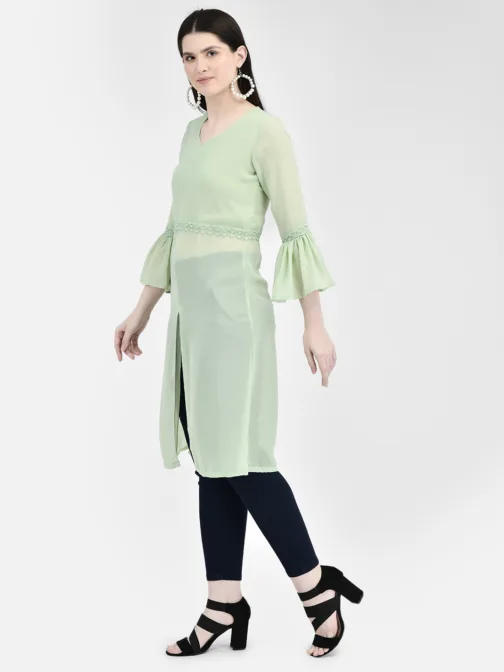 Ojjasvi Green Georgette Solid Kurta - Image 4