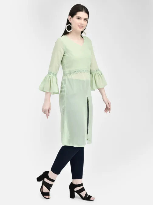 Ojjasvi Green Georgette Solid Kurta - Image 5