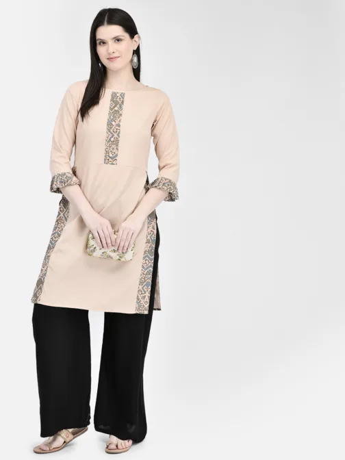 Ojjasvi Beige Crepe Printed Kurta