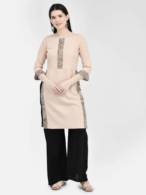 Ojjasvi Beige Crepe Printed Kurta - Image 3